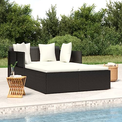 Homgoday Lettino matrimoniale da giardino con 2 cuscini per 2 persone, letto Balinese in rattan, letto esterno, giardino, terrazza esterna, veranda, 182 x 118 x 63 cm, colore: nero