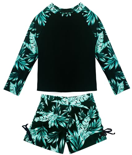 Happy Cherry Girl's Long Sleeve Two Piece Swimsuit Shorts Bathing Suit for Teenagers UPF 50+ Sun Protection Bathing Suits