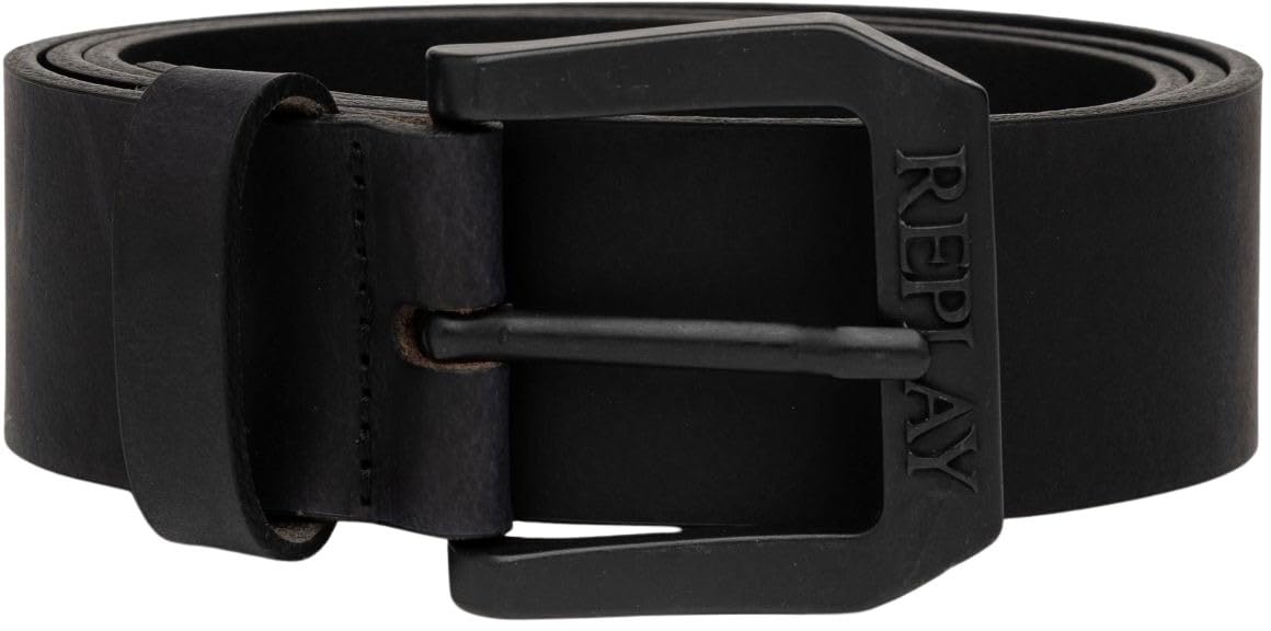 Replay Unisex Black 098 Men's Leather Belt, Black (Black 098), 85 Cm