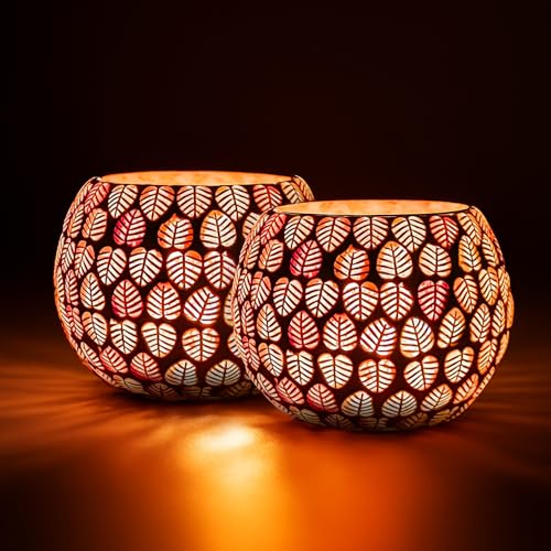 Image of Floryn Decor Morrocan Mosaic Candle Holders | Home Light Decorations Items | Mosaic Glass Tealight Holder | Best lamp for Diwali Decoration | Pack of 2 (with 2 Tealight Candle Free)