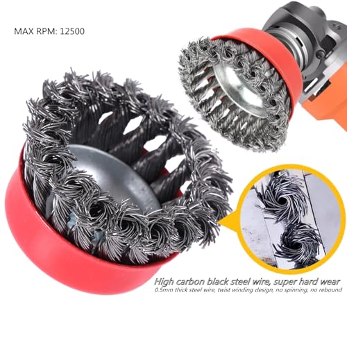 Image of 4Pc Wire Wheel for Angle Grinder Set - 4 inch & 3 inch Wire Cup Brush and Wheel Brush Kit, 5 /8 inch-11 Threaded Arbor, Knotted & Crimped Carbon Steel Wire Brush for Rust, Corrosion and Paint Removal