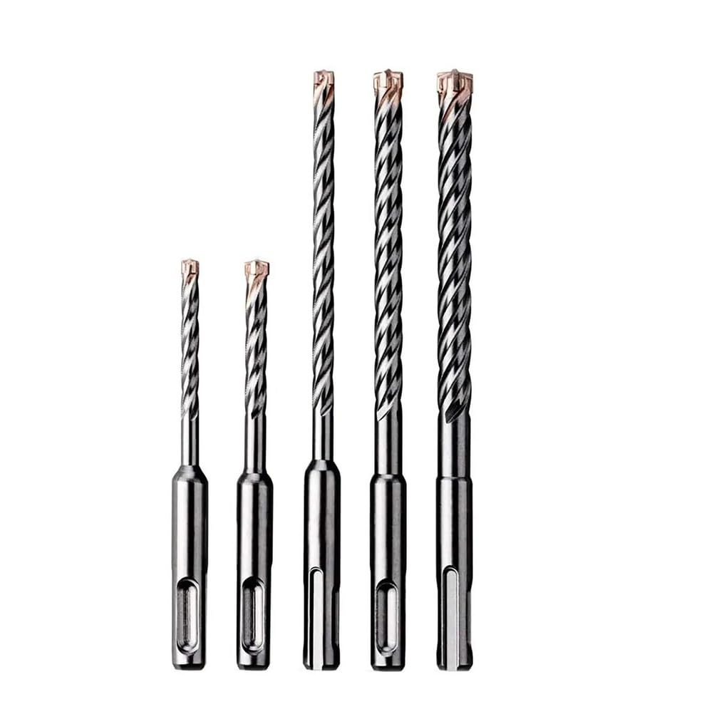 5PC 2/4-Cutter Carbide Tips SDS-Plus Rotary Hammer Drill Bit Set for Reinforced Concrete, Masonry, Marble, Brick and Tile