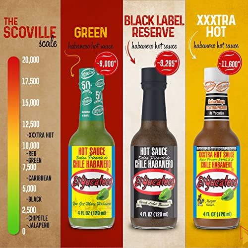 El Yucateco XXXtra Hot Habanero Sauce, 4 oz., 6 Pack,11,250 Average  Scoville Units, Gluten Free, Sugar Free
