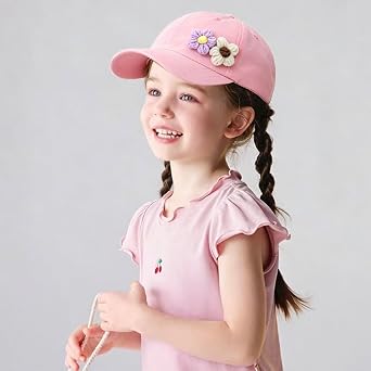 Girls Baseball Cap Adjustable Kids Sun Hat with Flower Decoration | Lightweight Outdoor Cap for Toddler