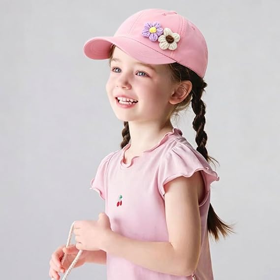 Girls Baseball Cap Adjustable Kids Sun Hat with Flower Decoration | Lightweight Outdoor Cap for Toddler