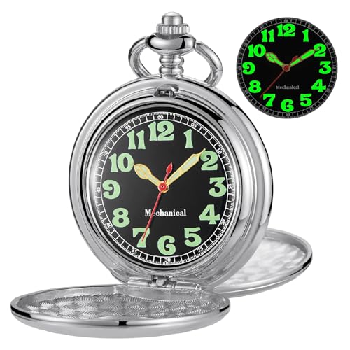 Image of Men's Mechanical Pocket Watch Black Rudder Pattern Double Open Hollow Roman Numerals Pocket Watch