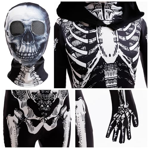 BanKids Halloween Skeleton Costume for Kids Scary Skeleton Cosplay Unisex Jumpsuit Onesie Dress up 3-4Years(110) - image 6