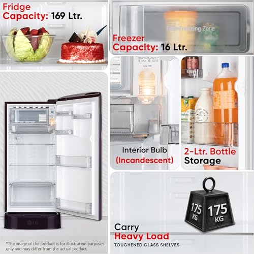 Image of LG 185 L, 5 Star, Smart Inverter, Direct Cool Single Door Refrigerator (GLD1956ZAPB, Purple Bloom, Fit Max Chiller Tray, Base stand with Drawer & Runs on Home Inverter)