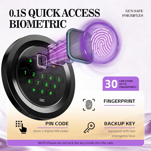 Image of 3-5 Biometric Gun Safe for Rifles and Pistols, No Assembly Required, Fingerprint Gun Cabinets for Rifles and Shotguns with Adjustable Shelves and Pistol Pockets, Quick Access Rifle Safe with Alarm