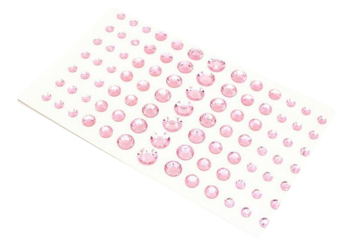 ASTRQLE1Sheet 91pcs Assorted Size 5MM/8MM/10MM/12MM Self-adhesive Jewels Rhinestone Crystal Shiny Stickers Eyes pad For Body Face Nail Crafts Festival Carnival Party Makeup Perform Eye Shado (Pink)