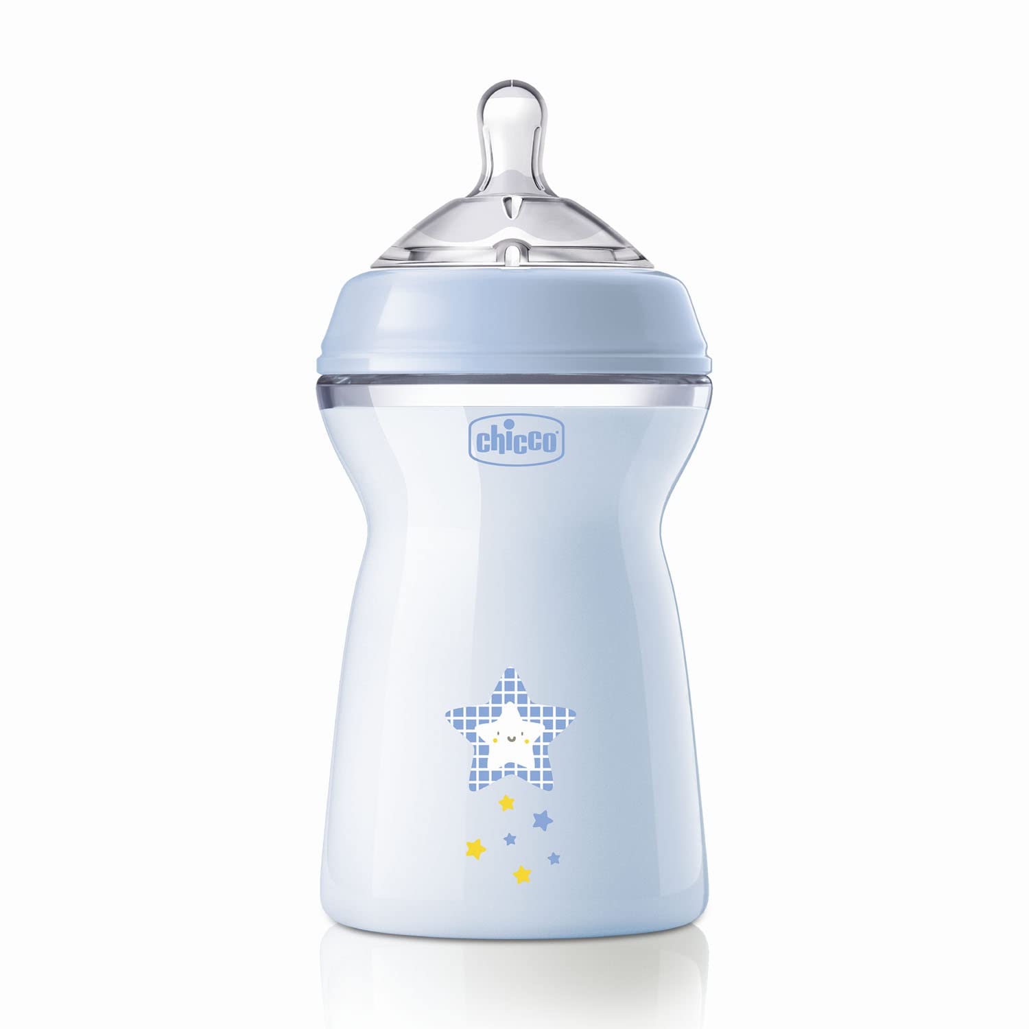 ChiccoNatural Feeling Feeding Bottle for Babies, 330ml (6+ Months)|Mother Breast Like Teats|Soft Silicon, Anti-Colic Teat | Angled Teat Suitable for Newborns | with Anti-Drip Cap | BPA Free (Blue)
