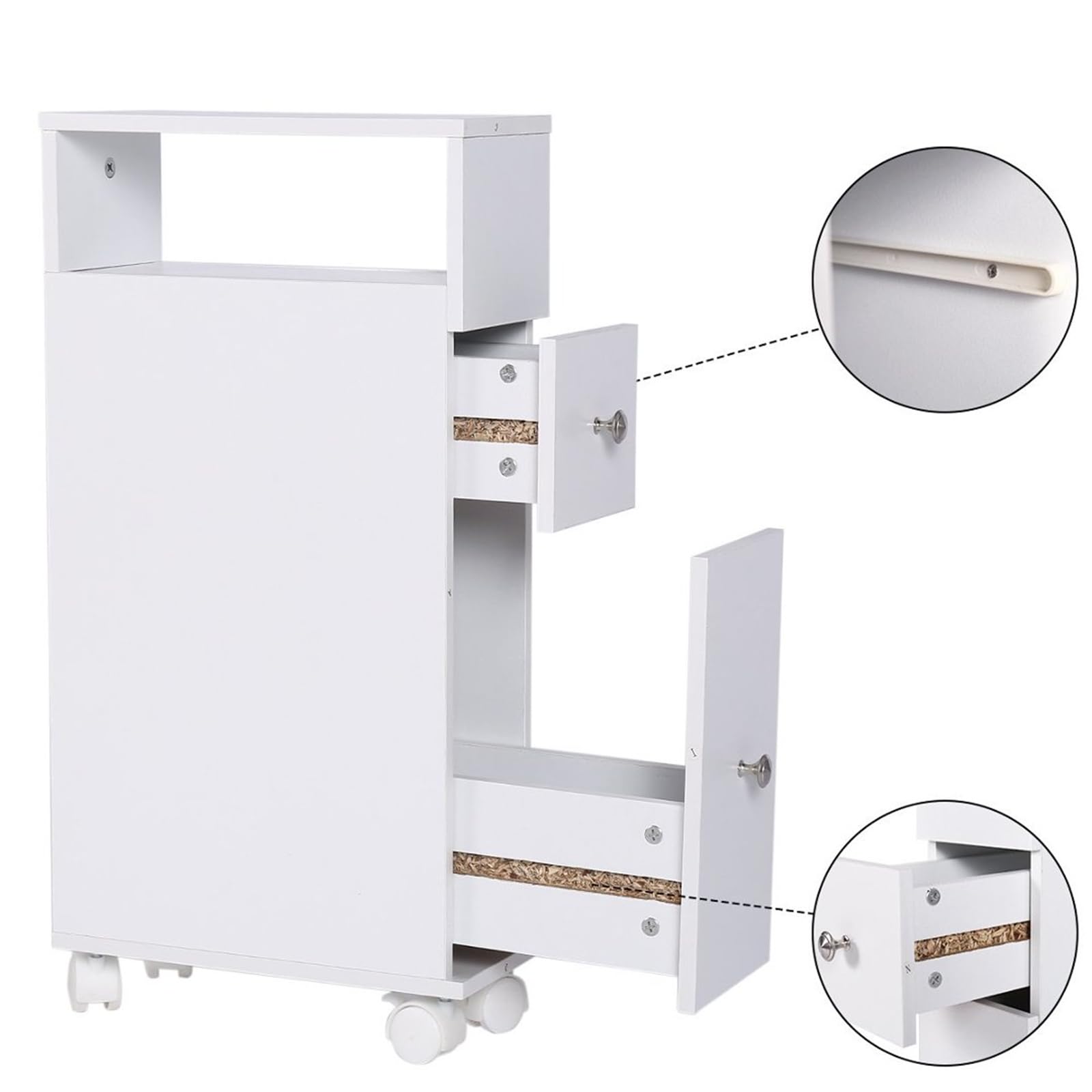 Ease Badezimmerschrank klein, Badschrank schmal, Kleiner Schrank für Toilettenpapier, Toilettenschrank mit Schubladen, Aufbewahrungsschrank stehend, für kleine Räume, weiß 15 x 33 x 65 cm