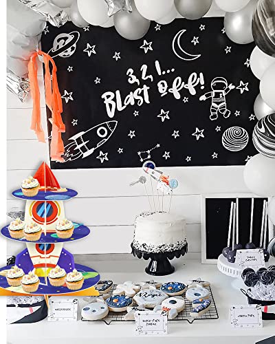 Space Party Decorations Rocket Cupcake Stand For Kids Outer Space Birthday Party Supplies 3Tiers Cupcake Holder Space Baby Shower Dessert Tower #TOP2