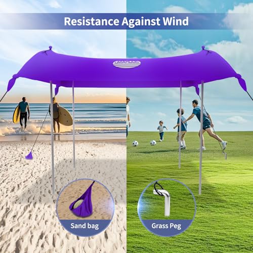 Image of UMARDOO Family Beach Tent Canopy Sun Shade Portable, Large Compact Beach Sun Shelter Easy Setup with Packable Bag for Outdoor Travel (Purple, 12X12 FT. 4Poles)