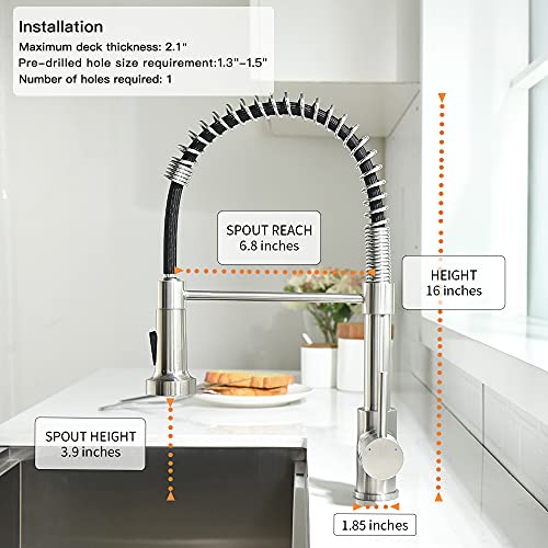 Kitchen Faucet, Kitchen Faucets with Pull Down Sprayer Sus304 Stainless Steel Industrial Single Handle One Hole Faucet for Farmhouse Camper Laundry Utility Rv Wet Bar Sinks Bushed Nickel 866082SN - Thumbnail 2