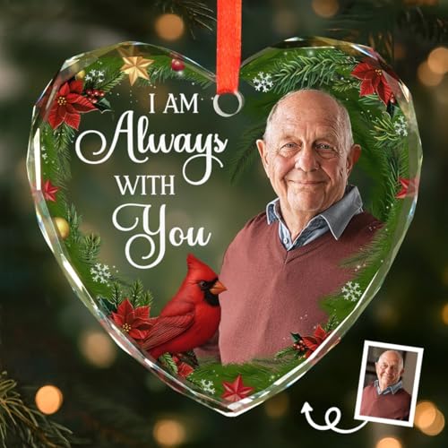 Pawfect House Custom Photo Heart Glass Ornament, Personalized Christmas Memorial
