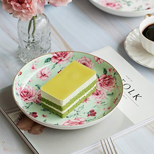 Btat- Dessert Plates, 8 Inch, Set Of 4, Porcelain Bone China, Appetizer Plates, Floral Plates, Salad Plates, Small Plates, Small Plates Set, Small Dishes, Dinnerware, Salad Plates, Christmas Gift #TOP4