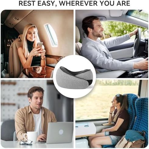 SZXYX Travel Pillows - 100% Pure Memory Foam Neck Pillow for Airplanes, Comfortable Breathable Cover, 360° Support Stowable Pillows for Sleeping, Car, Airport Travel Essentials Dark Gray - 5