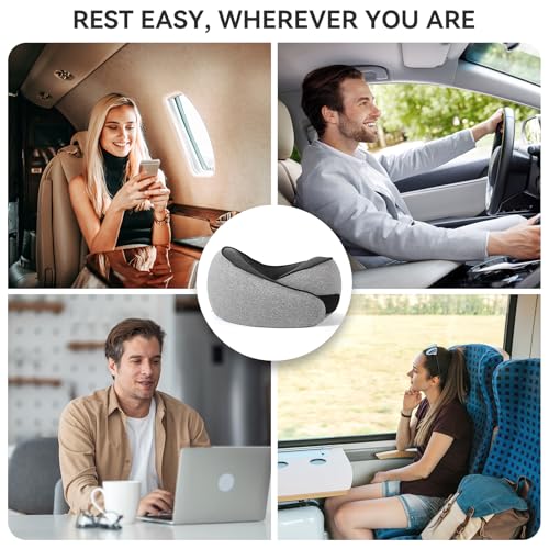 Image of SZXYX Neck Travel Pillows - 100% Pure Memory Foam Neck Pillow for Airplanes, Comfortable Breathable Cover, 360 Support Stowable Pillows for Sleeping, Car, Airport Travel Essentials, Gray