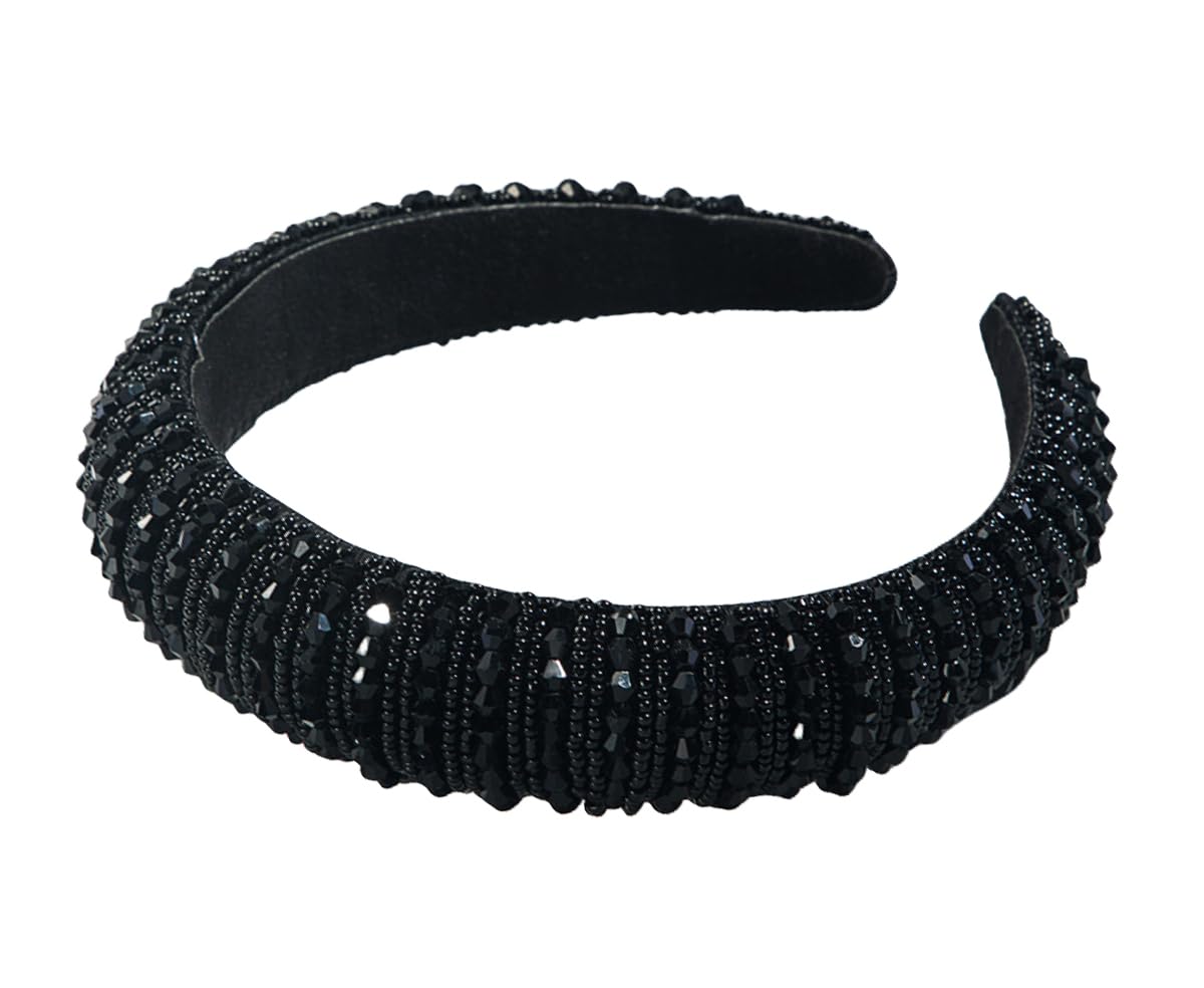 scicent Black Headband Crystal Rhinestone Head Bands Crystal Embellished Padded Wide Headbands for Women 16410