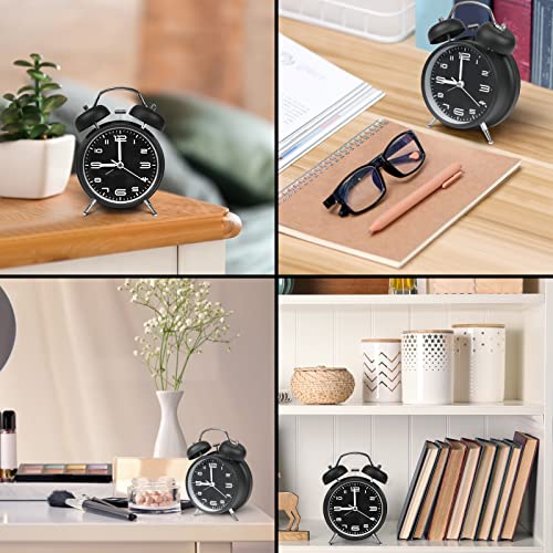 Miowachi 4 Inch Loud Alarm Clock For Heavy Sleepers,Non-Ticking Silent,Night Backlight,Battery Operated,Twin Bell Basic Clock For Wake-Up Black #TOP5