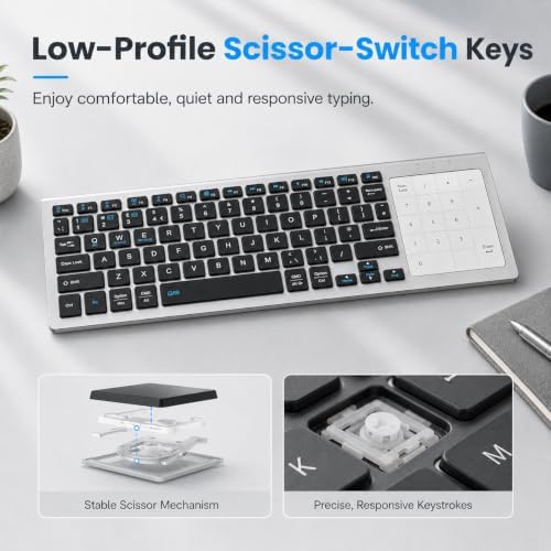 LAMA Wireless Keyboard with Numeric Touchpad, Dual Mode Bluetooth + 2.4GHz USB Computer Keyboards, Bluetooth Trackpad TV Keyboard for for PC, Laptop, Tablet, Phone, Windows, Android, Mac, iOS(B+S) - 2