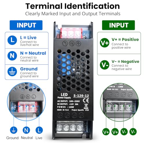 Image of 12V 10A 120W LED Power Supply, AC 100-250V to DC 12V Switching Power Supply, Constant Voltage LED Driver for LED Strip Lights, Cabinet Lighting, Signage, CCTV, 2 Pack
