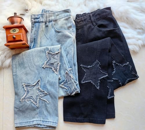 LAPRBY Men's Straight Loose Fit Jeans Star Patch Embroidery Jeans Trendy Denim Pant Designer Long Trouser Streetwear3