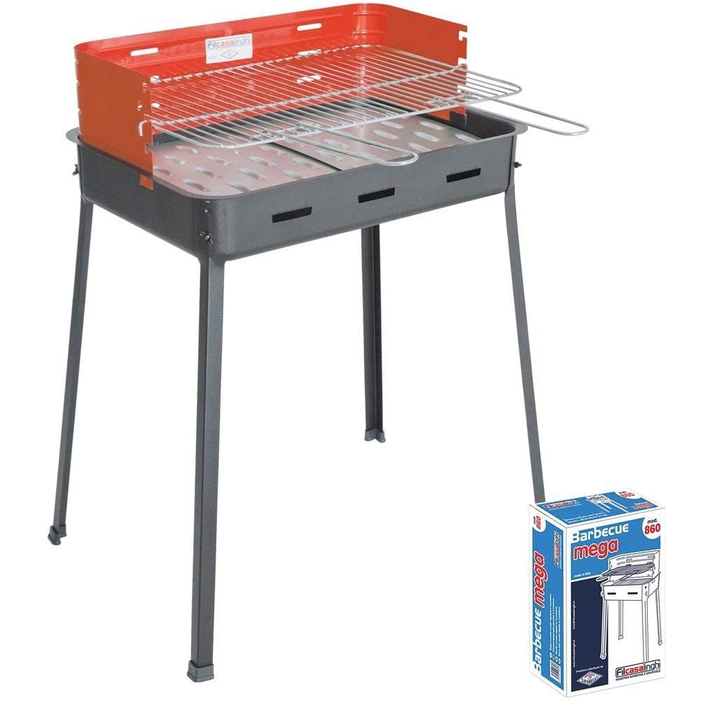 Mega MOD. 860, Barbecue Fornacetta a Carbone e Carbonella con Graticola, Nero/Rosso, 63x43x88 cm
