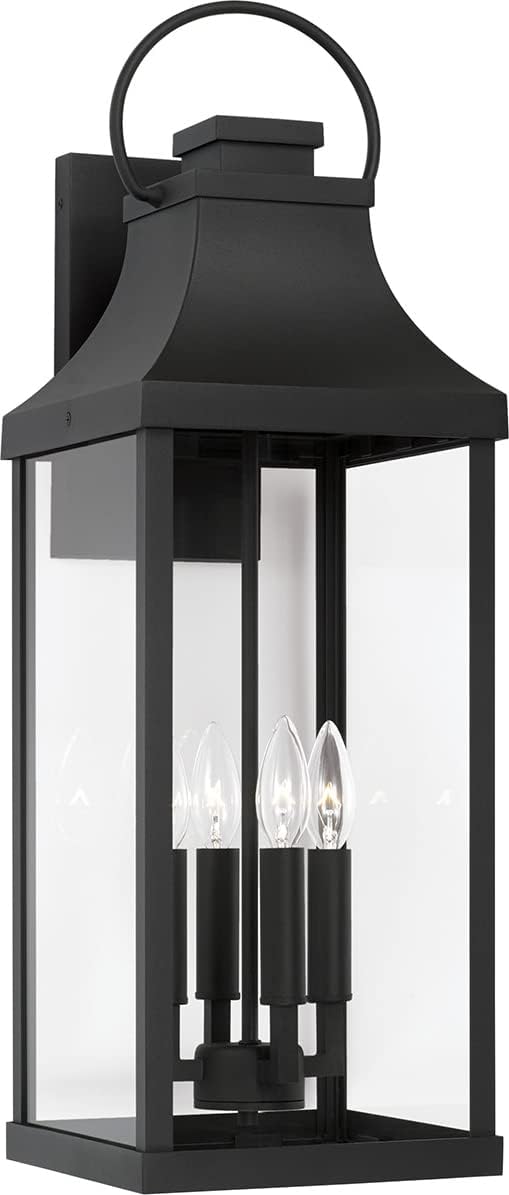 Capital Lighting 946441BK Bradford Clear Glass Outdoor Wall Lantern, 4-Light 240 Total Watts, 27" H x 9" W, Black
