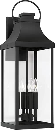 Capital Lighting 946441BK Bradford Clear Glass Outdoor Wall Lantern, 4-Light 240 Total Watts, 27" H x 9" W, Black