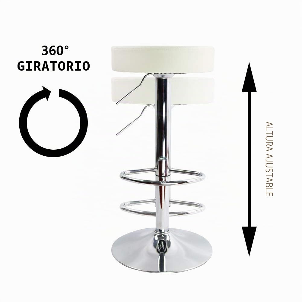 KKTONER Taburete de Bar Regulable en Altura Giratorio Taburete de Trabajo Taburete de Oficina Cuero PU Blanco