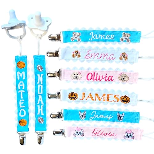 Custom Pacifier Clip - Baby Pacifier Holder Newborn Personalized Embroidered Name for Baby Girl & Baby Boy Name Monogram Baby Shower