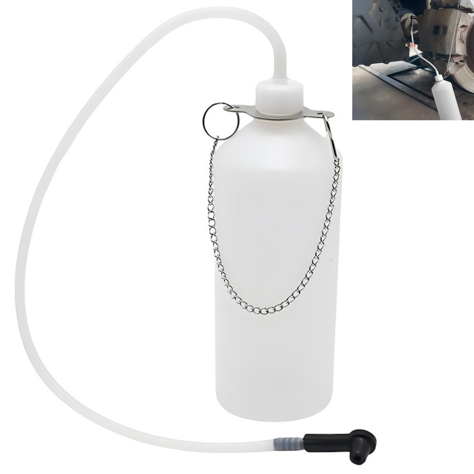 Flacone Raccolta Liquido Freni 1 L con Tubo 60cm e Raccordo Gomma, Spurgo Freno Bottiglia Adatto Alla Maggior Parte Delle Viti Spurgo, Serbatoio Raccogliere Liquido Freni per Cambio Olio e Scarico