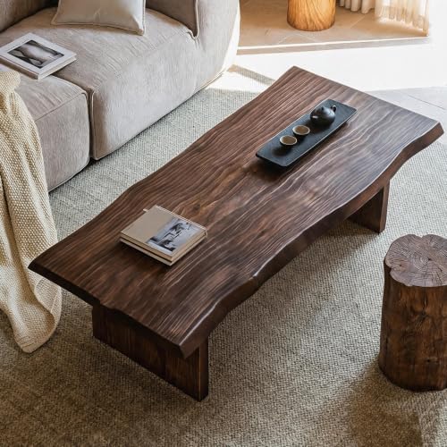 Solid Wood Coffee Table,Rustic Centre Table with Live Edge,Farmho...