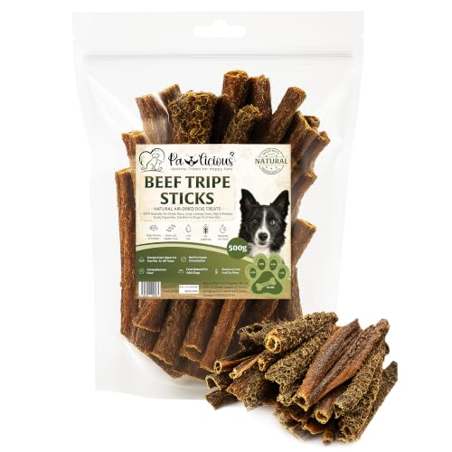 PAWLICIOUS 500g Dried Beef Tripe Sticks for Dog Snacks 100% Natural Air Dried Dog Treat Chews Protein & Low Fat Perfect for Sensitive Stomachs Suitable for All Breeds and Size