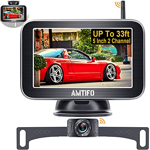 Wireless Backup Camera for Truck AMTIFO 5 Inch HD 1080P Car Bluetooth Backup Camera Support Add 2nd Wireless RV Rear View Camera or Licence Plate Backup Camera,Easy Installation,DIY Grid Lines - W3