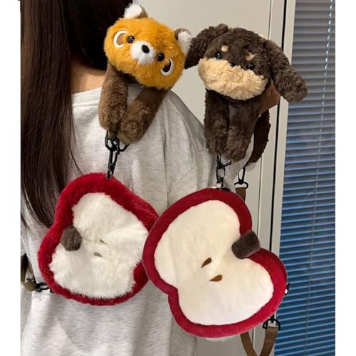 Red Panda/Puppy Plush Crossbody Bag - Cute Animals on Shoulders, Cute Stuffed Animal Zipper Tote Bag2