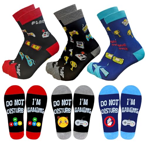 Lot de 3 paires de chaussettes fantaisie en coton pour homme et adolescent, cadeaux d'anniversaire, taille 39-45, multicolore, Taille unique