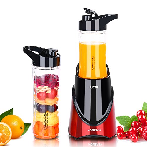 Mixeur Blender Portable à Smoothies Fruits 350W HOMEASY Mini Blender Personnel Milk-Shake Multifonction 3en1 Jus Frais pour Emporte Sport Voyage Enfant RECETTE offert - ROUGE RUBIS