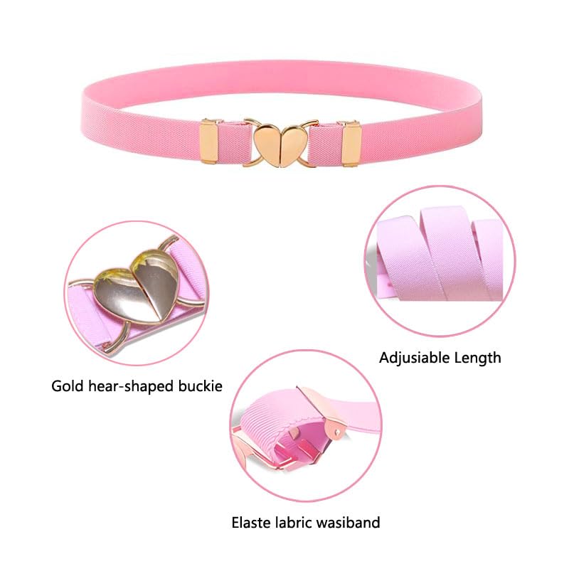 3 Piece Set, Girls Stretch Belt - Adjustable Heart Buckle Stretch Belt for Boys and Girls4