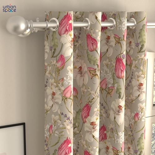 Image of Urban Space Blackout Curtains 5 Feet Set of 2 for Window, 80-85% Light Blocking Curtains for Living Room, Digital Printed Curtains with Eyelets, Tieback Included (Flora nova Grey, 5 Feet)