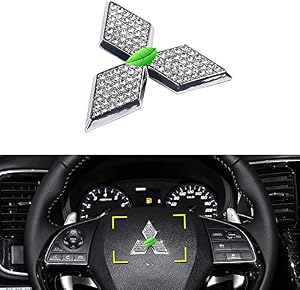 Car Bling Accessories Steering Wheel Sign Logo 3D Rhinestone Decals Cover Compatible for Mitsubishi Lancer Evolution Outlander ASX Eclipse Cross Pajero Sport