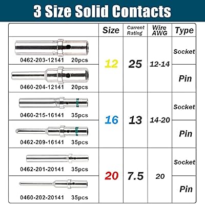 JRready Deutsch Solid Contact Kit Barrel Style Contacts Size 12 16 20 Male Female Terminals with JRready JRD-HDT-48 Deutsch Crimper/HDT-48-00 Solid Contacts Crimping Tool Wire Range 12-22AWG