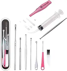 Kit Com 7 Peças Limpeza Auricular Cera Ouvido Orelha Cureta Espátulas + Seringa Lavagem Ouvido