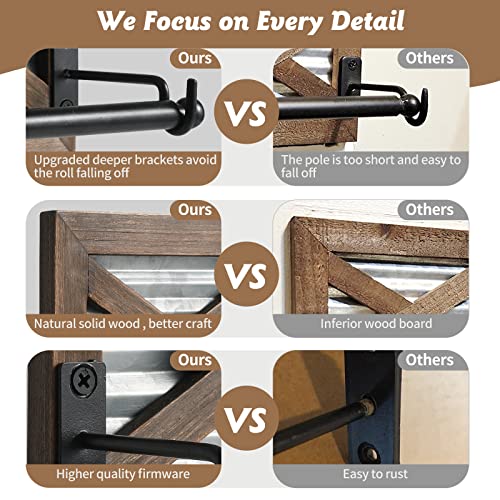Farmhouse Toilet Paper Holder With Galvanized Metal& Black Metal - Rustic Warm Brown Wood Wall Mount Toilet Roll Holder For Bathroom Decor #TOP2