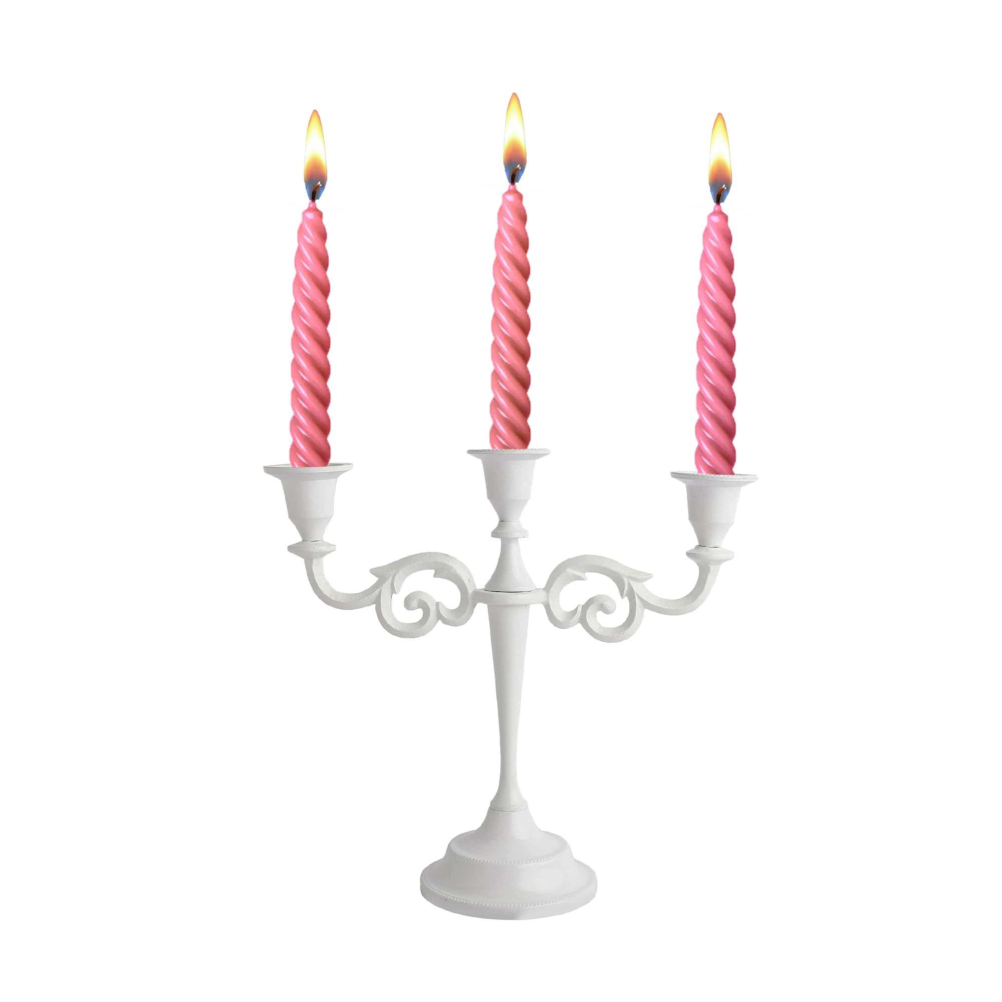 Rely+ 3 Arm Candelabra Taper Candle Holders Decorations Indoor Kitchen Décor Table Candles Candlestick Candelabra Centerpiece (White)