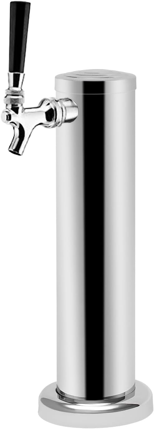 Single Tap Draft Beer Tower, Stainless Steel Beer Faucet, 3" inch Diameter Bar Pub Kegerator, with Self-Closing Faucet Spring, for Bars, Homes, Hotels