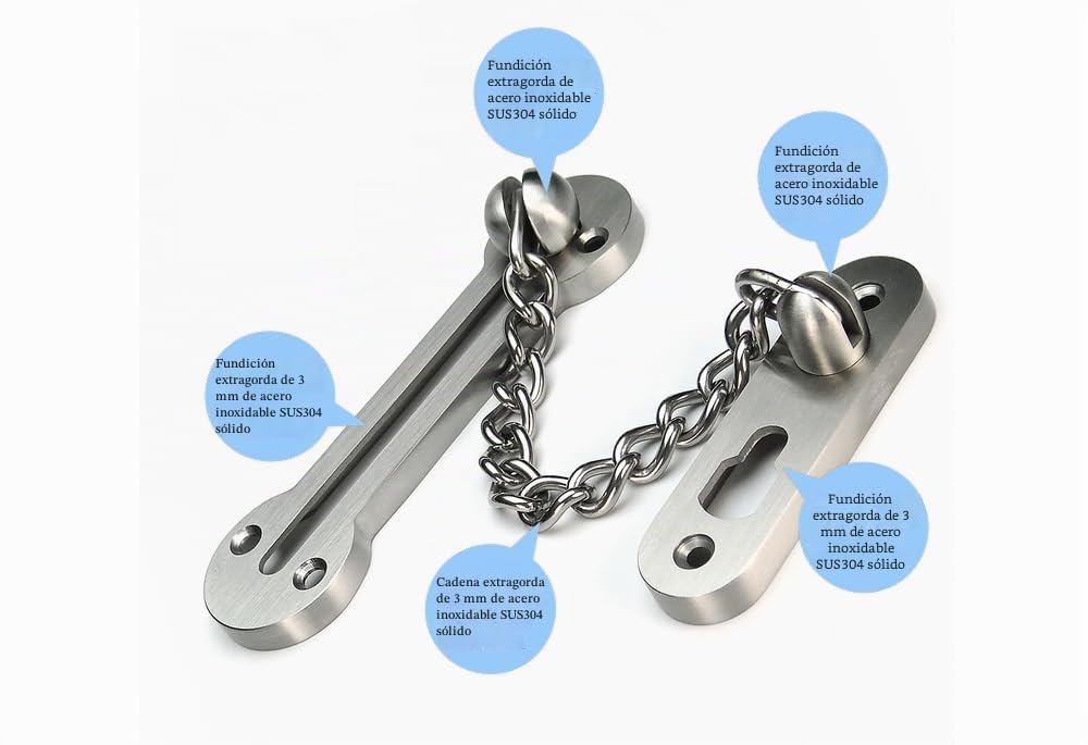 VIBORG Sólido 3mm Acero inoxidable SUS304 extra grueso Cadena para puerta, cadena de seguridad para puertas de entrada