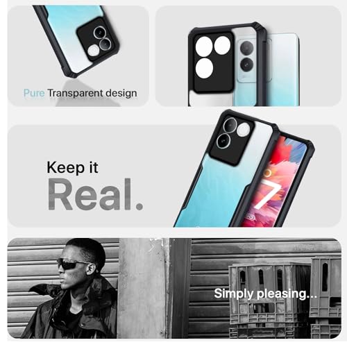 Image of Outlouders Back Cover for iQOO Z7 Pro 5G | Ultra Hybrid Transparent | Full Camera Protection | Raised Edge | Crystal Clear Bumper Case(Black)
